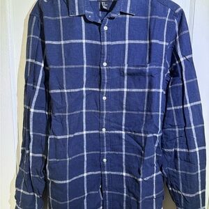 Men's Navy Blue Windowpane Button-Up Shirt